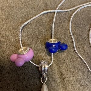 Silver Necklace with Pink and Blue Beads